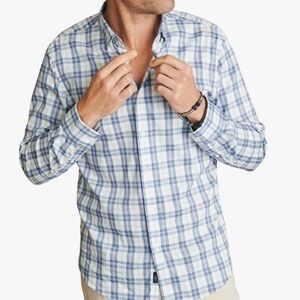 Faherty sz M White and Blue Checkered plaid Shirt 100% linen great condition